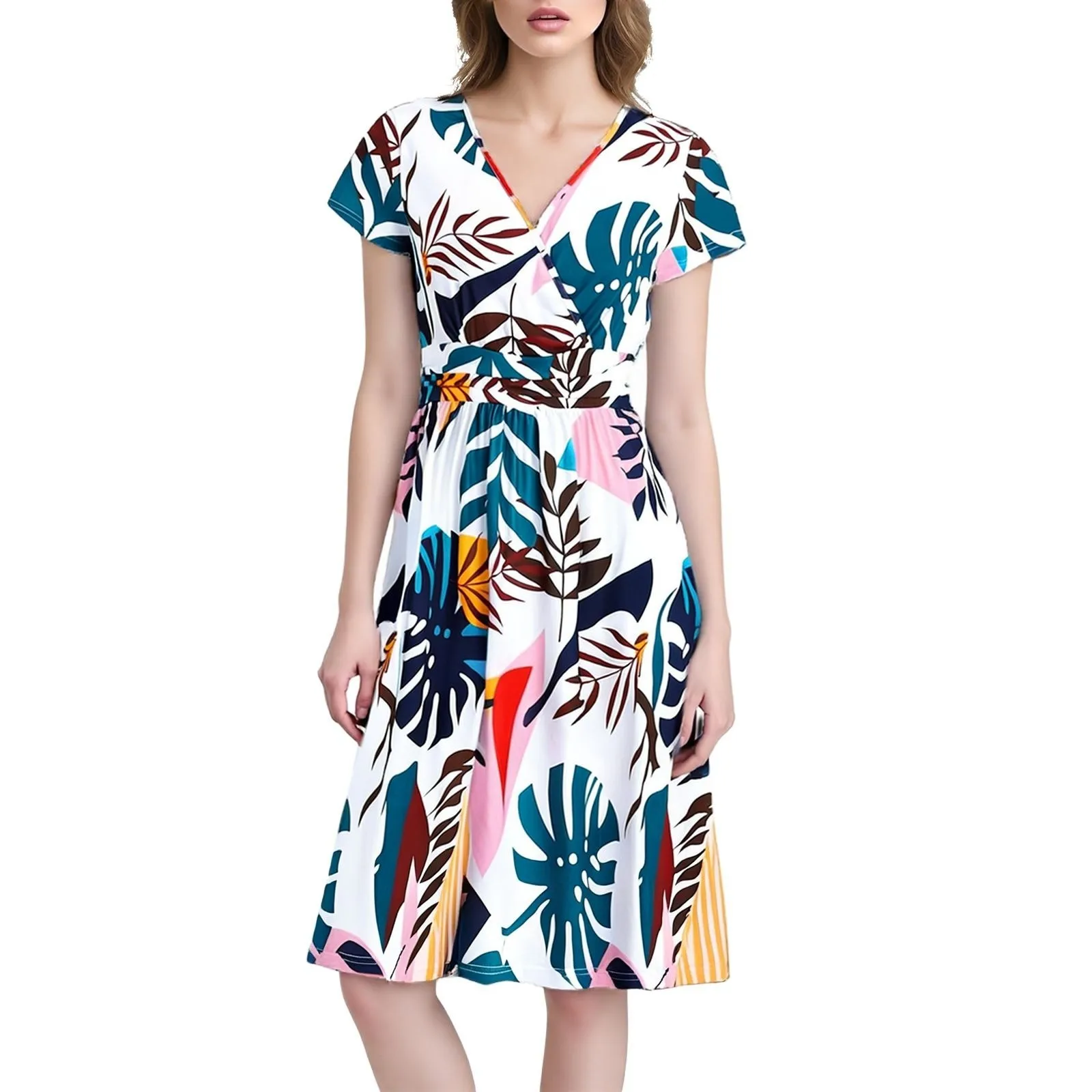 

Fashion Short Sleeve Boho Beach Dress Women 2025 Summer Casual Elegant Bohemian Dresses For Women Robe Femme Dresses