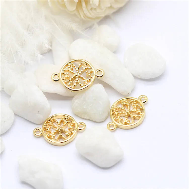 10PCS 9x13MM 14K Gold Farbe Überzog Messing Runde Blume Verbinden Charms Ohrringe Stecker Schmuck Machen diy liefert Erkenntnisse