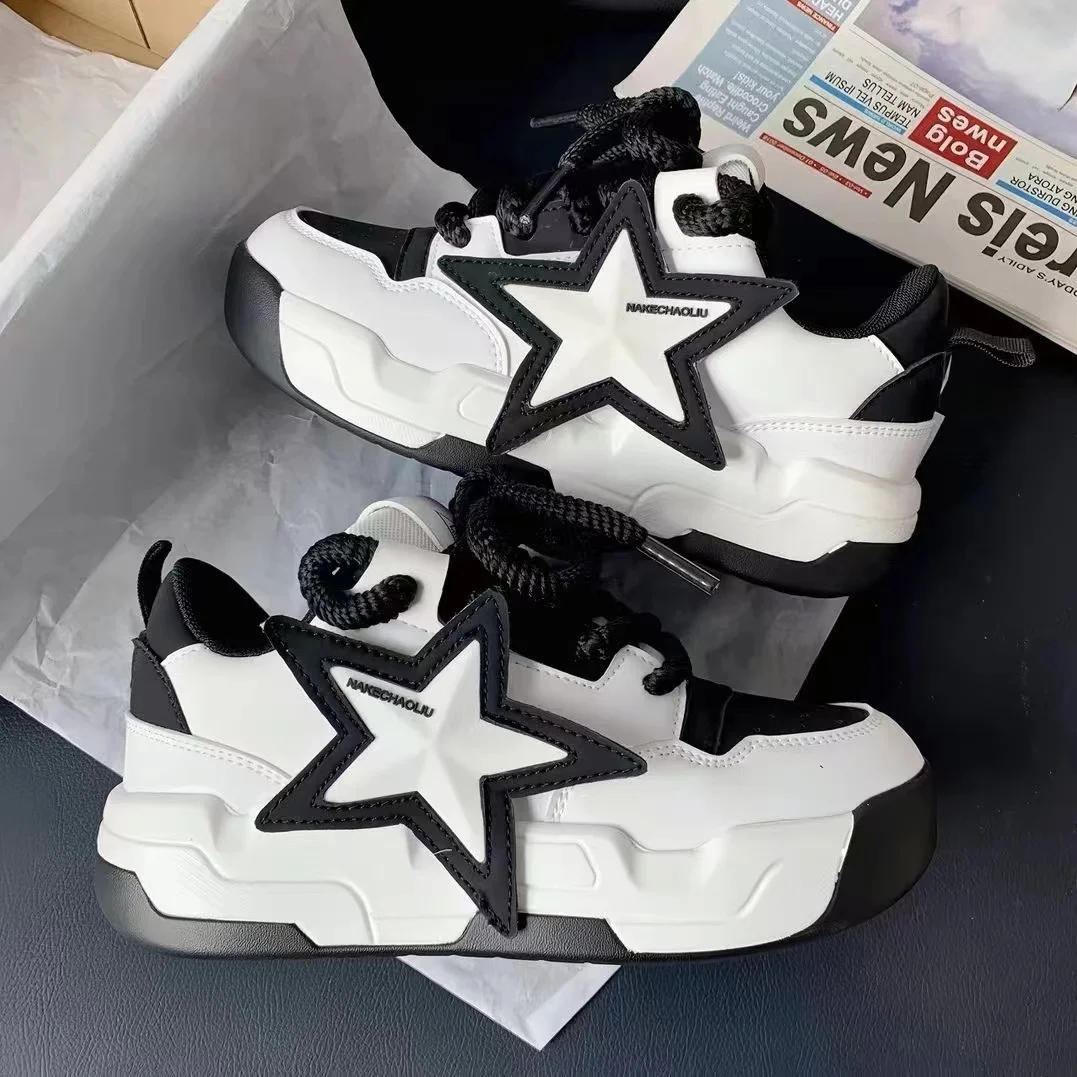 Autumn Women Sneakers 6cm Stars Platform Casual Shoes Flat Skateboard Trainers Tennis Sports Shoes Comfortable Chunky Sneakers