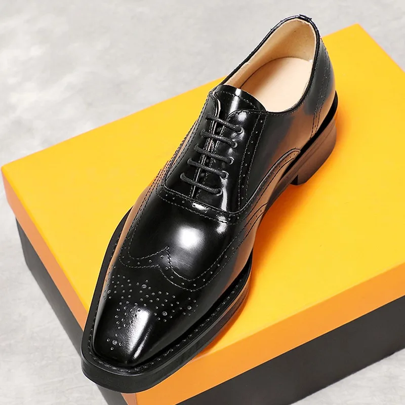 

Черные кожаные туфли-броги с острым носком, мужские деловые модельные туфли с увеличенным внутренним размером, мужские свадебные туфли-оксфорды для жениха, молодежные
