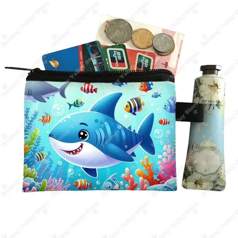 Cartoon Dolphin / Shark / Turtle Coin Bag Underwater Sea Animals Cute Coin Money Purse Credit Card Holder Wallet Zipper Pouch