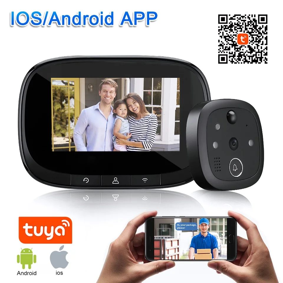 New Tuya Smart WiFi Door Bell With 720P Camera Video Peephole for Door 4.3\