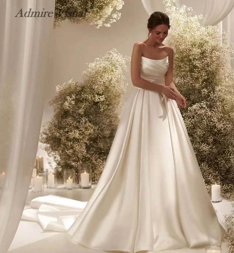 فستان زفاف مرئي من Admire على شكل حرف a من الساتان ثنيات بأكمام قابلة للانفصال فستان عروس مخصص فيستدوس دي نوفيا