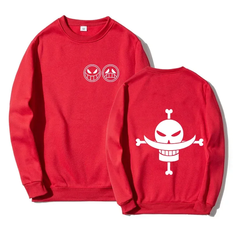 Autumn Men Anime Pirate Ace Edward Newgate Print Men\'s Pullover Casual Sweatshirts Unisex O-Neck Solid Hoodie Hip Hop Top