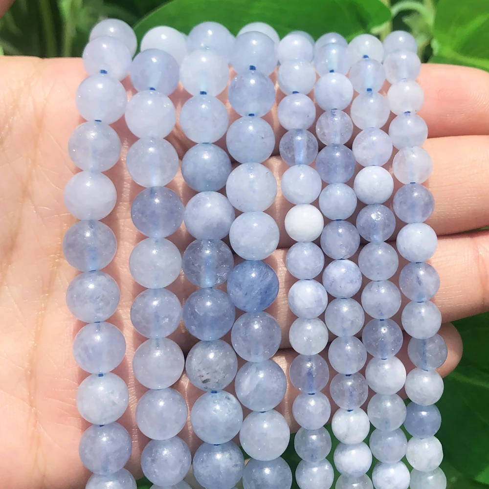 

Wholesale Natural Smooth Blue Aquamarines Stone Round Loose Spacer Beads for Jewelry Making Diy Bracelet Necklace 15'' 6 8 10mm