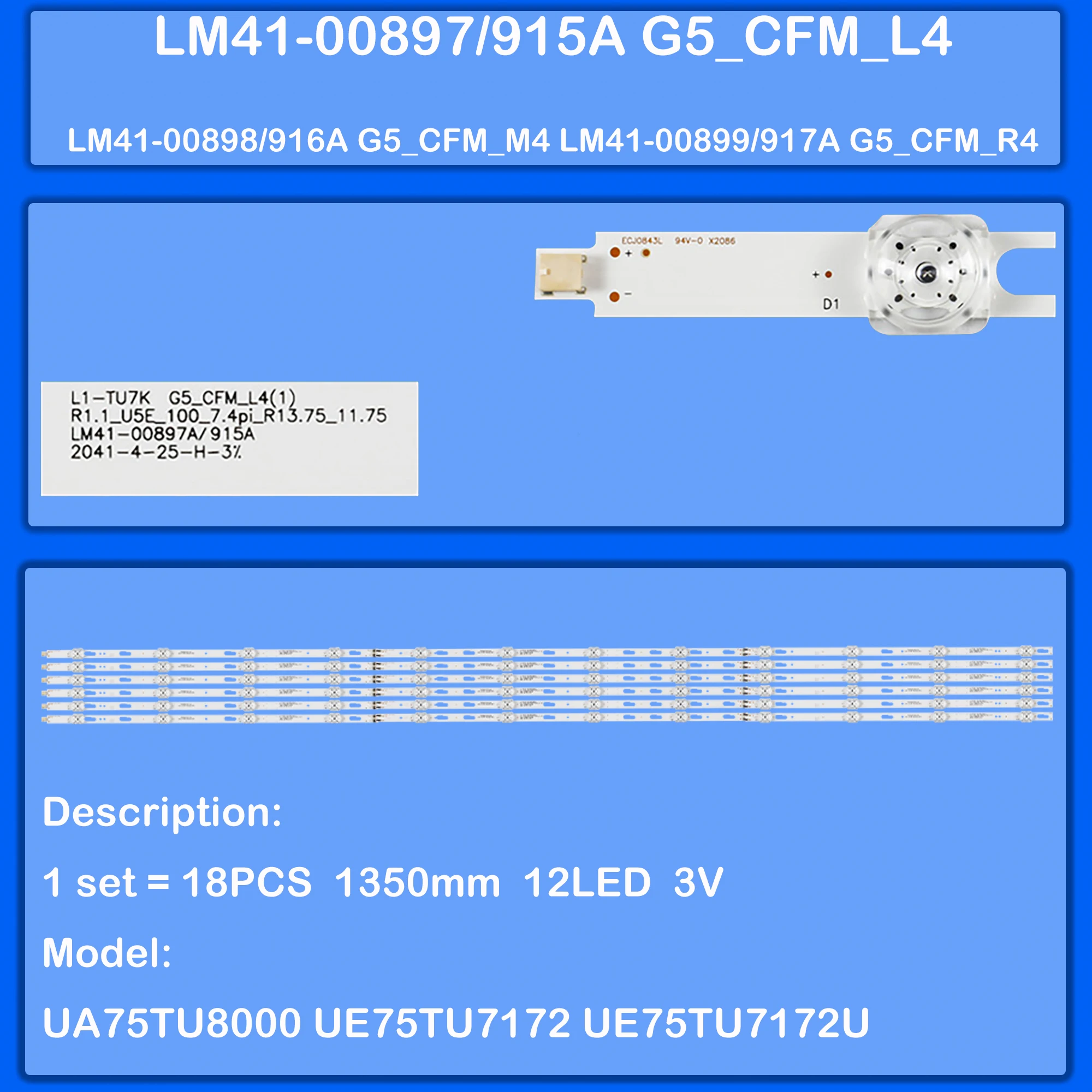 

Лента светодиодной подсветки для UE75CU7100K UE75AU7170U UE75TU8002 UE75TU8000U UN75CU7000F UE75TU7121 UE75TU8070 UE75TU8000 UE75TU7120