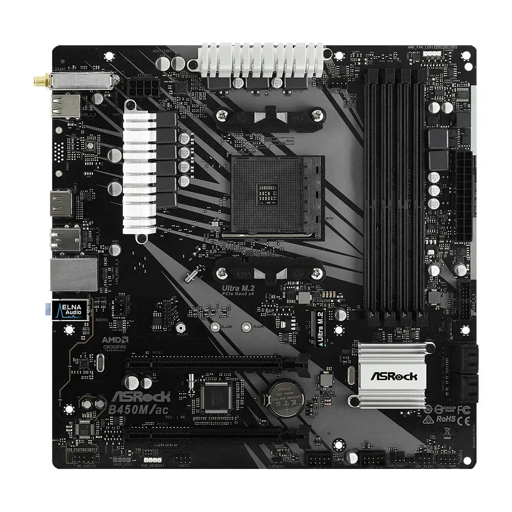 ASROCK B450M/AC Motherboard with R5 5600 and 8GB*2 Supports AMD AM4 Ryzen 9 5900X R5 2600X CPU AMD B450 4xDDR4 PCI 3.0 Micro ATX