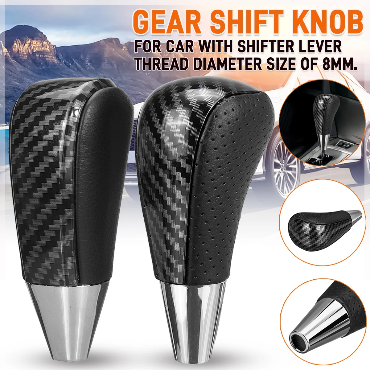 

8mm x 1.25 Black Carbon Fiber Style Chrome Car Gear Shift Knob For Toyota Tacoma Camry Venza For Lexus IS GS LS RX ES