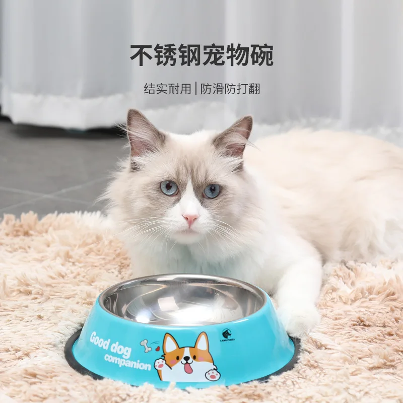 

Cartoon Pet Stainless Steel Anti-skid Cat Bowl Dog Bowl Anti-overturn Cat Bowl Drinking Bowl