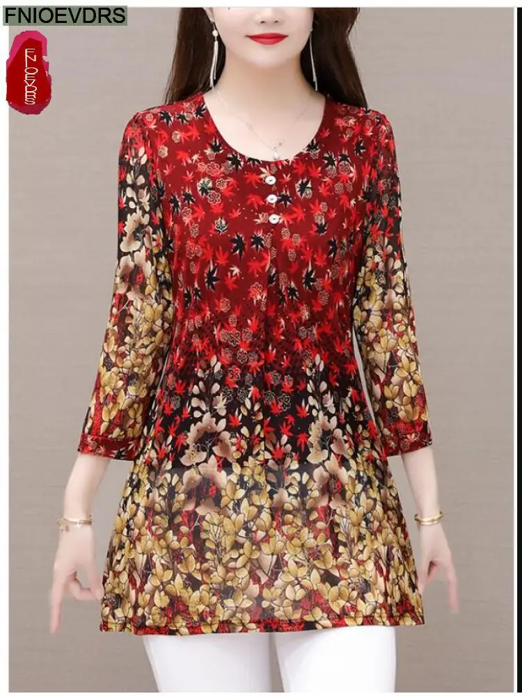 2022 Summer Short Sleeve Loose Lazy Clothes Red Floral Women Vintage Blouses Long Shirt Female Casual Peplum Tunic Retro Tops