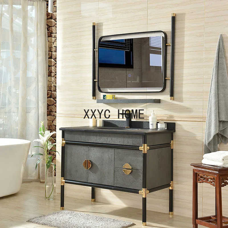 

Cabinet Washbasin Cabinet Combination 304 Stainless Steel Cabinet Industrial Style Washstand Cement Gray Floor