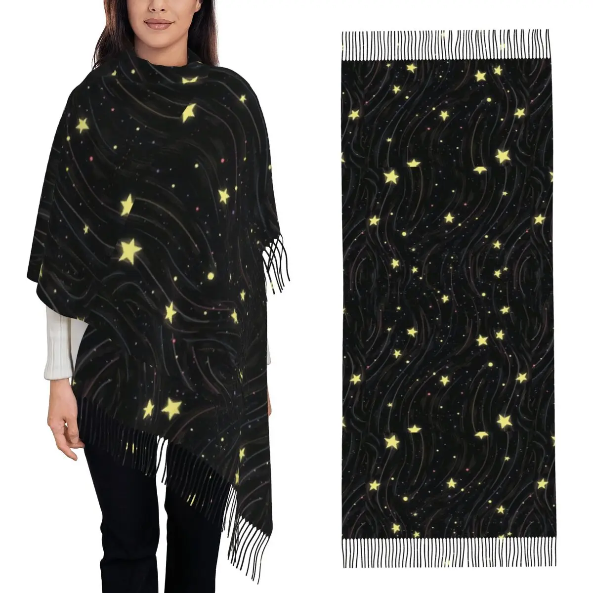 Constellation Star Clusters Galaxies Halloween Scarf Tassel Scarves Women Soft Warm Shawls and Wraps Long Fall Winter Shawl Wrap