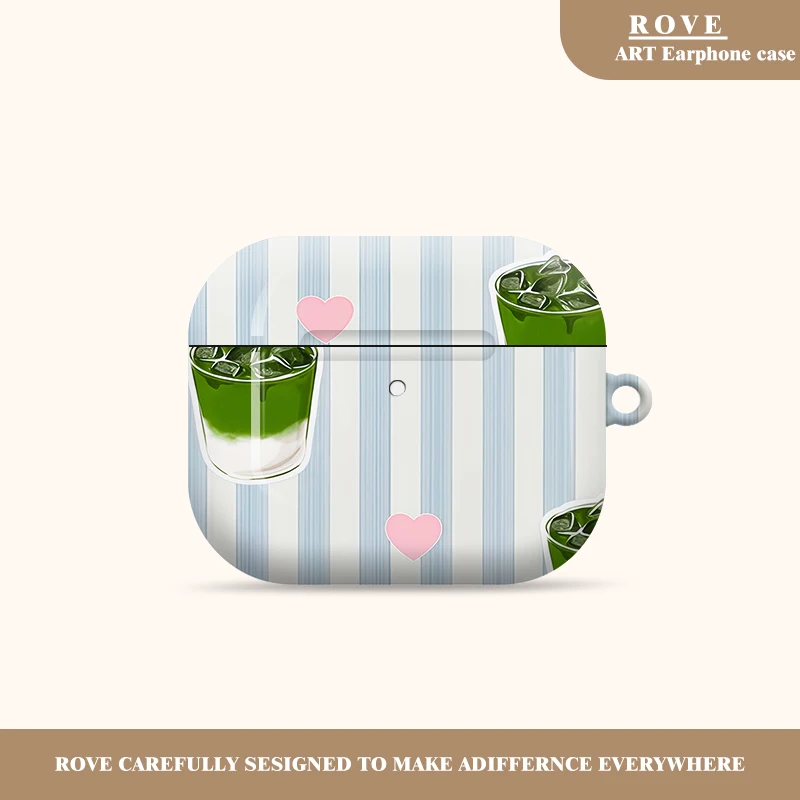 

Matcha Heart Stripesfor Apple Airpods Pro 3 Earphone Case Gloss Protection Cover Case for Airpods 2 3 4 Film Case