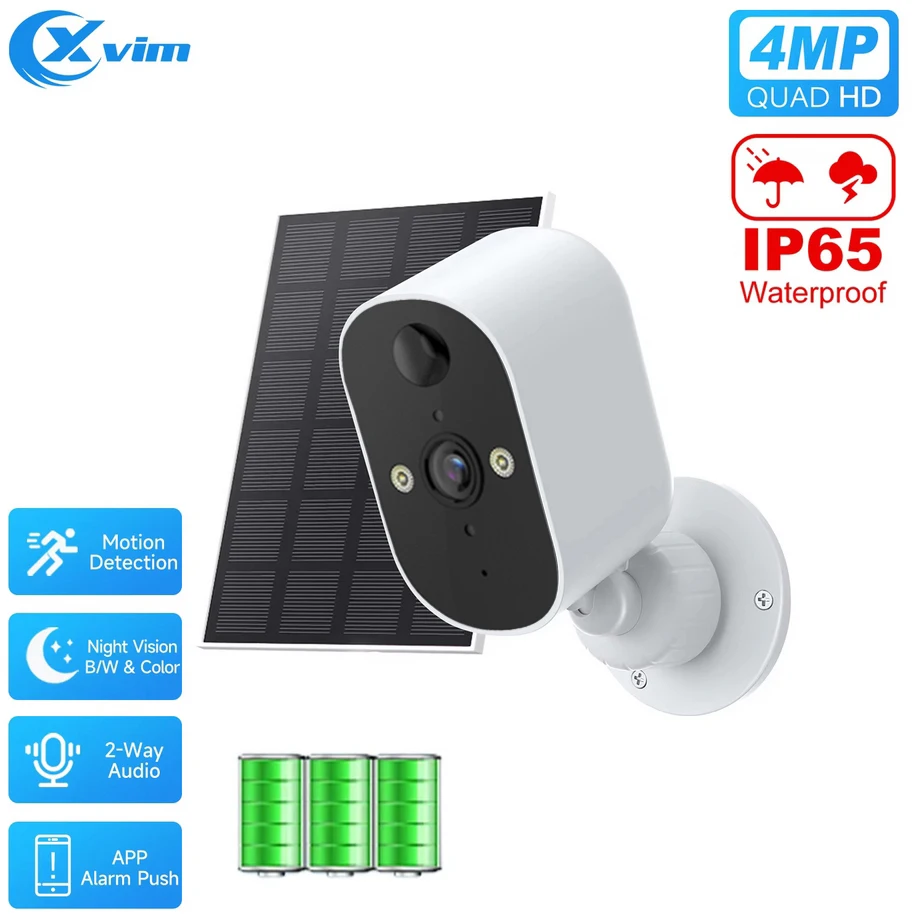 

Беспроводная Wi-Fi камера видеонаблюдения XVIM 1080P на солнечной батарее, 2K, HD, для домашней безопасности и мониторинга