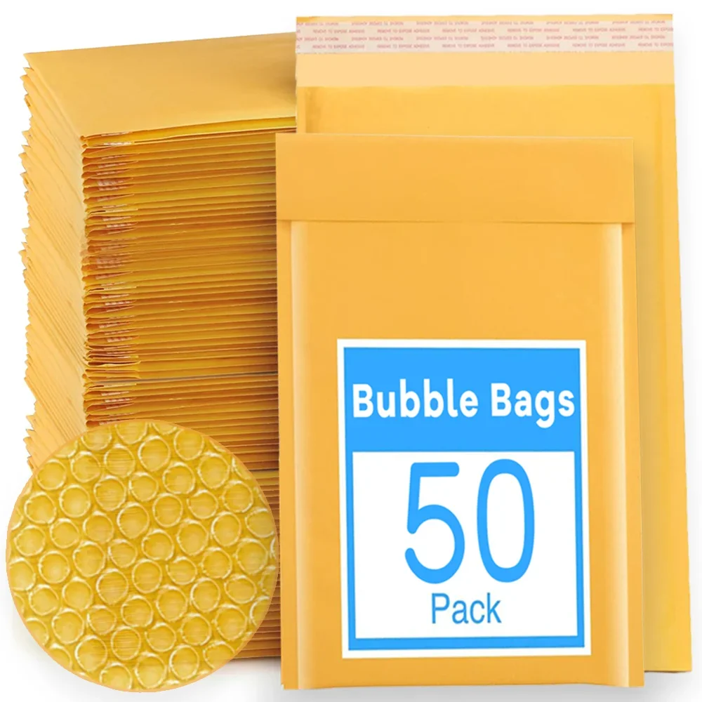 

50-10Pack Kraft Bubble Mailers Self-Sealing Paper Envelopes Waterproof Cushioned Padded Foam Shipping Bags for Storage Packaging