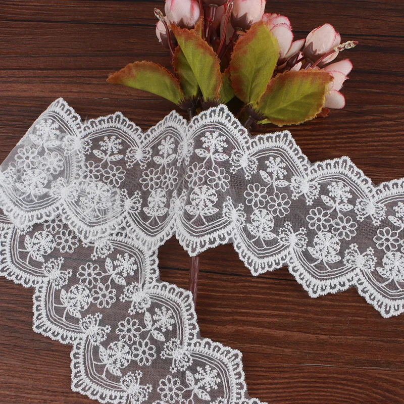 Milk Silk Lace Embroidered Flower Lace Fabric Wedding Decoration Applique Polyester Sewing Craft White Net Lace Trim Clothes