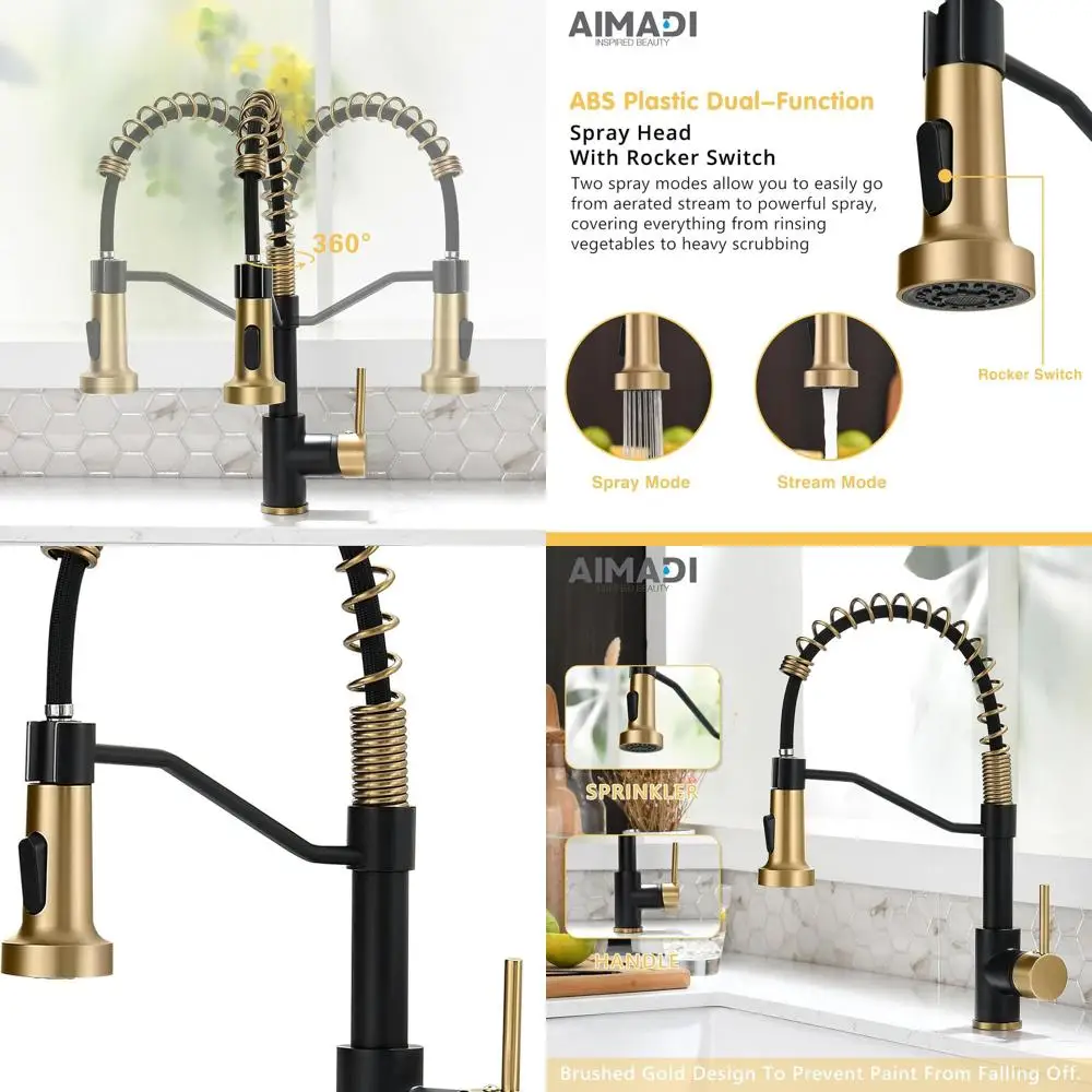

Modern Matte Black Pull-Down Spray Single Handle Kitchen Faucet for RV, Farmhouse, and Camper