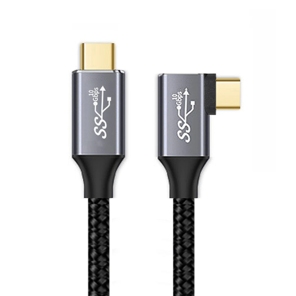 Cable USB C a USB C, 100W, ángulo de 90 grados, 10gbps, nailon trenzado USB3.2 gen2 tipo-c, vídeo 4k chapado en oro para ordenador portátil Macbook