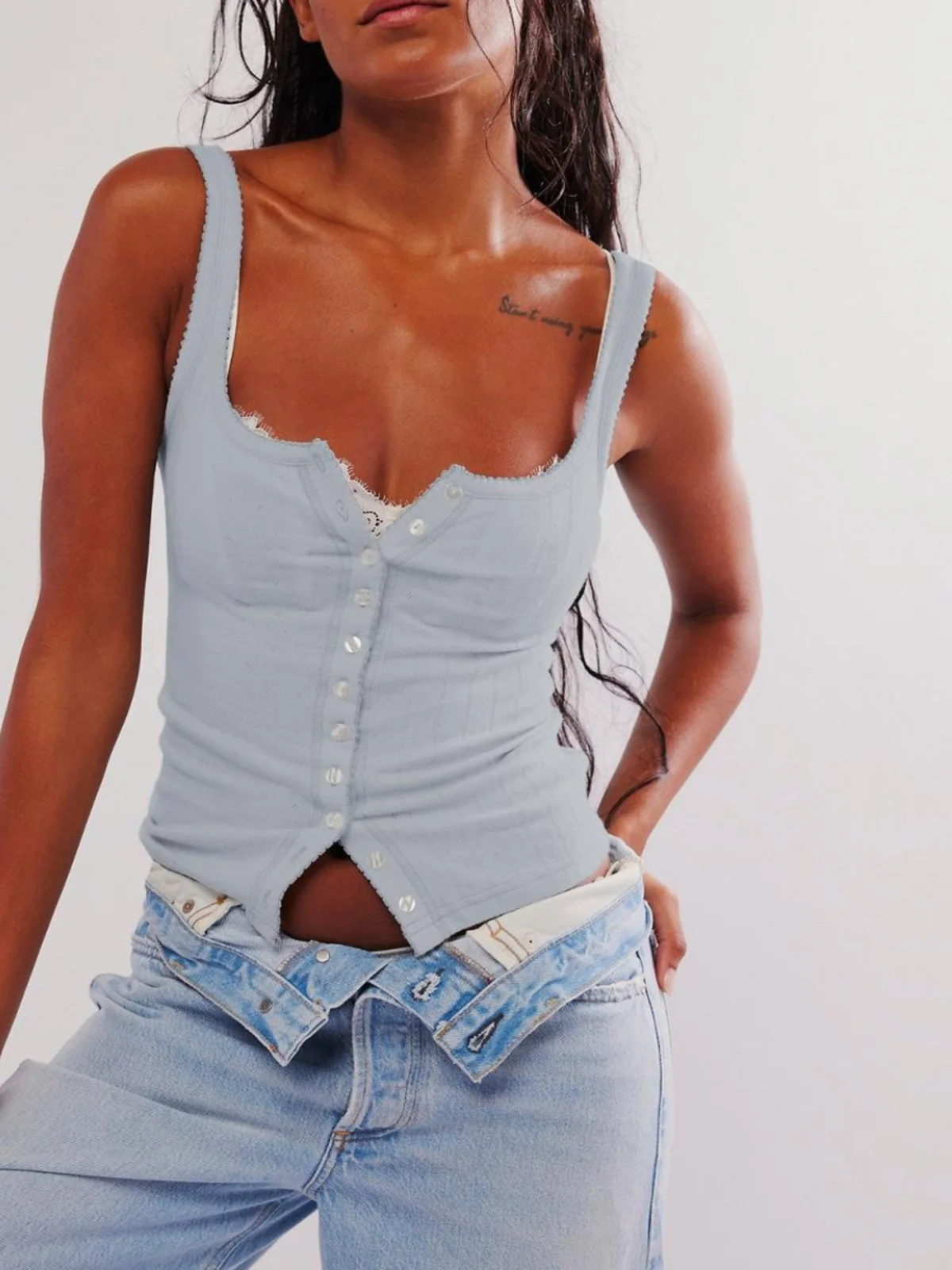 

Сексуальный однобортный однобортный жилет с низким вырезом, уличная длина, полиэфирное волокно, повседневный женский жилет на бретельках, весна-лето, моя