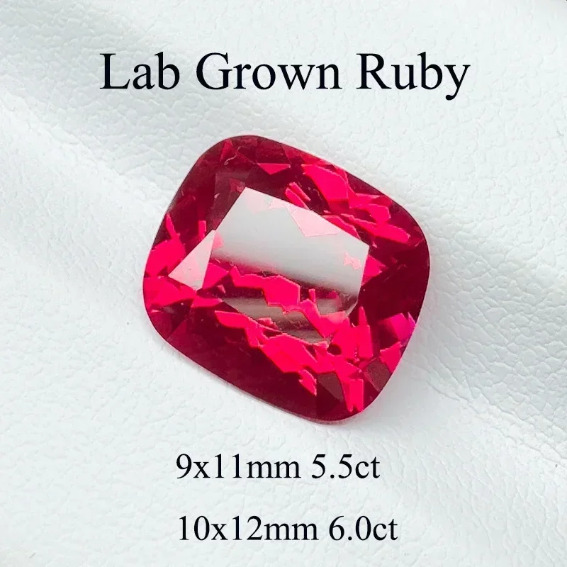 

Top Lab Grown Ruby Rectangular Cushion Cut Pigeon Blood Red 9x11mm 5.5ct 10x12mm 6ct Quality Gemstone with AGL Certificate