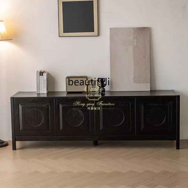 

French retro TV cabinet wabi-sabi wind medieval solid wood dining side cabinet storage storage cabinet