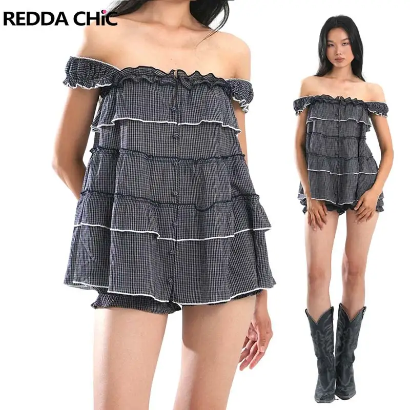 REDDACHiC Ruffle Tiered Blouse Bloomers Women Matching Set Cutecore Tank Top Elastic Waist Bubble Shorts Babydoll Summer Clothes