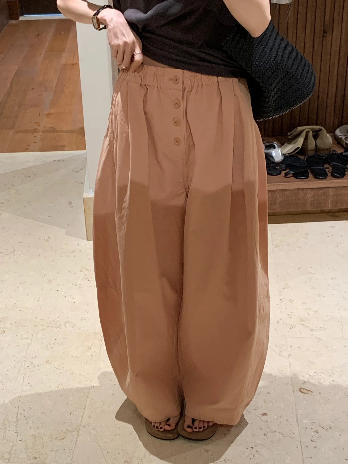 

Женские брюки-баллоны BRIVIN в корейском стиле, оранжевые, с эластичным поясом, весенняя новинка, элегантные, на пуговицах спереди, с широкими штанинами