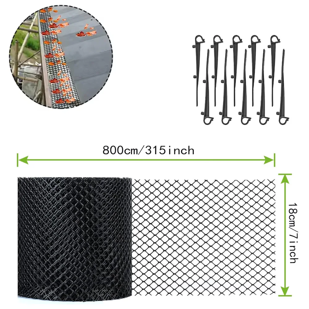 Plastic Gootbeschermer Mesh Roll Tuin Drainagebeschermer Bladpuin Blocker voor het voorkomen van verstopte afvoeren met 10-clip vast