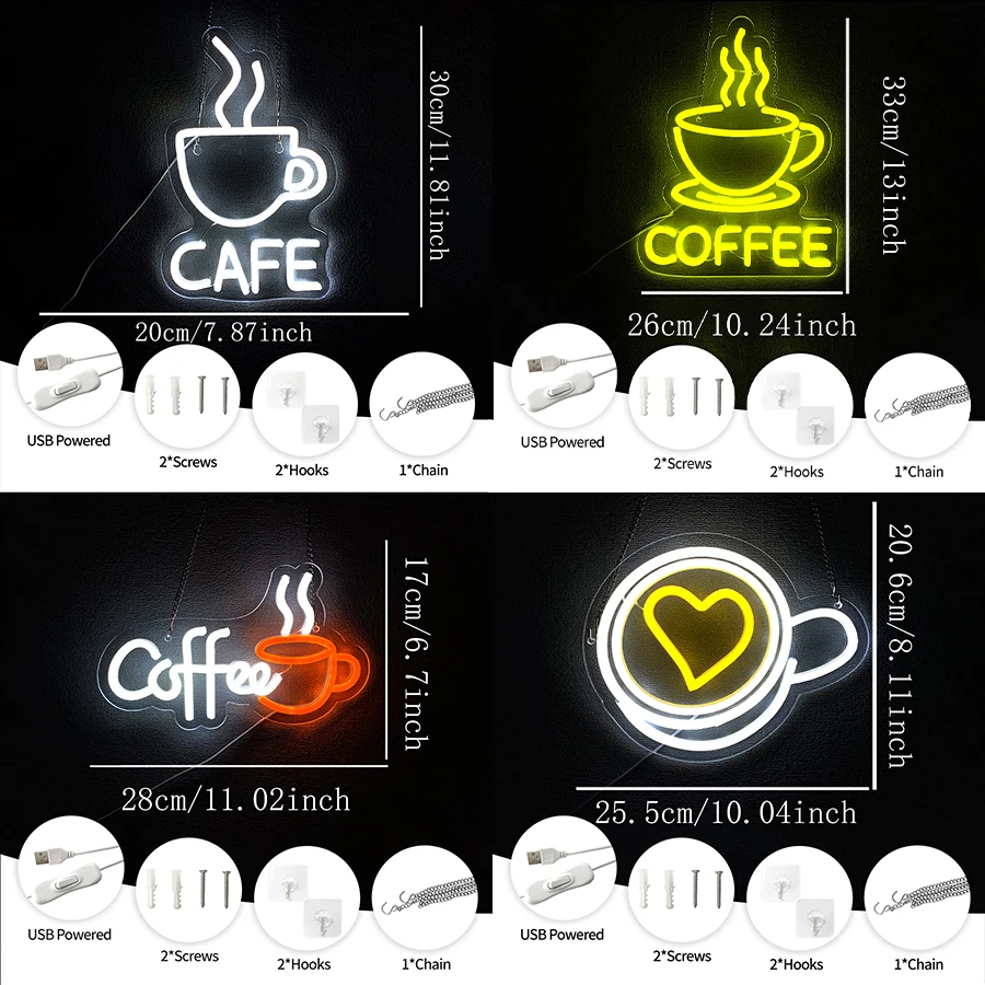 Coffee Neon Signs For Wall Decor,Led Neon Lights For Cafe,Bar,Club,Restaurant,Party,Cafe Station Decor,Christmas Gift,Man Cave