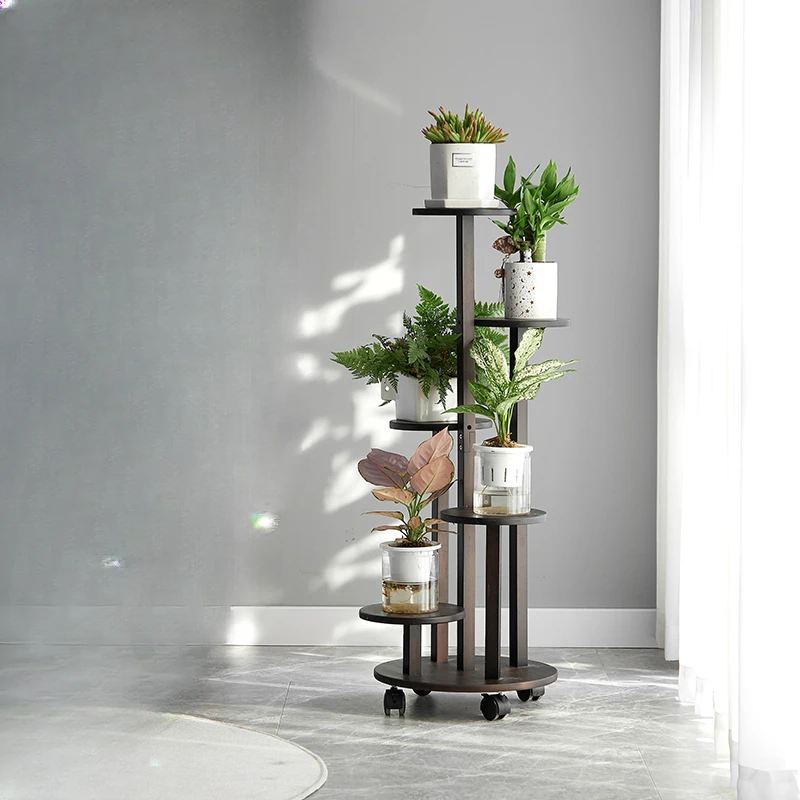 Bamboo Plant Stand with Wheels Multi-Tier Flower Shelf Sturdy Storage Rack for Succulents Herbs Green Plants Modern Living Room