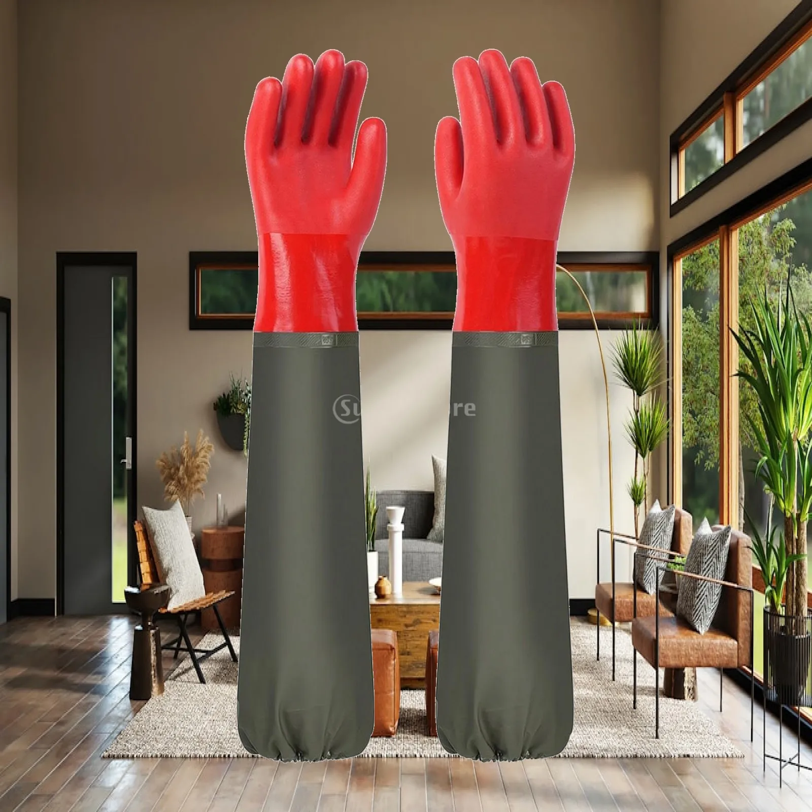 Extended Industrial Safeguarding Gloves Lined Long-Cuff PVC Gloves with Fleece Sporty PPE for Aquatic Handlers, Aquatic Handling