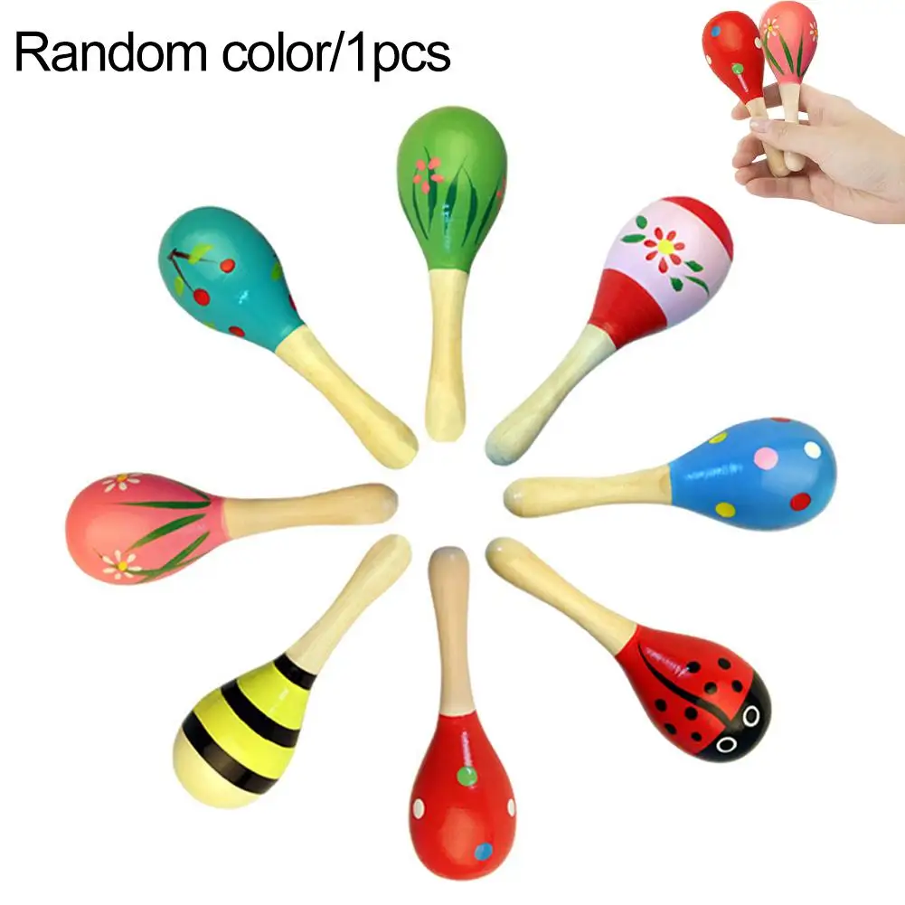 나무 마라카스 악기 장난감 다채로운 만화 마라카 딸랑이 샌드 해머 유아 놀이 장난감 출생 아기 청취 연습