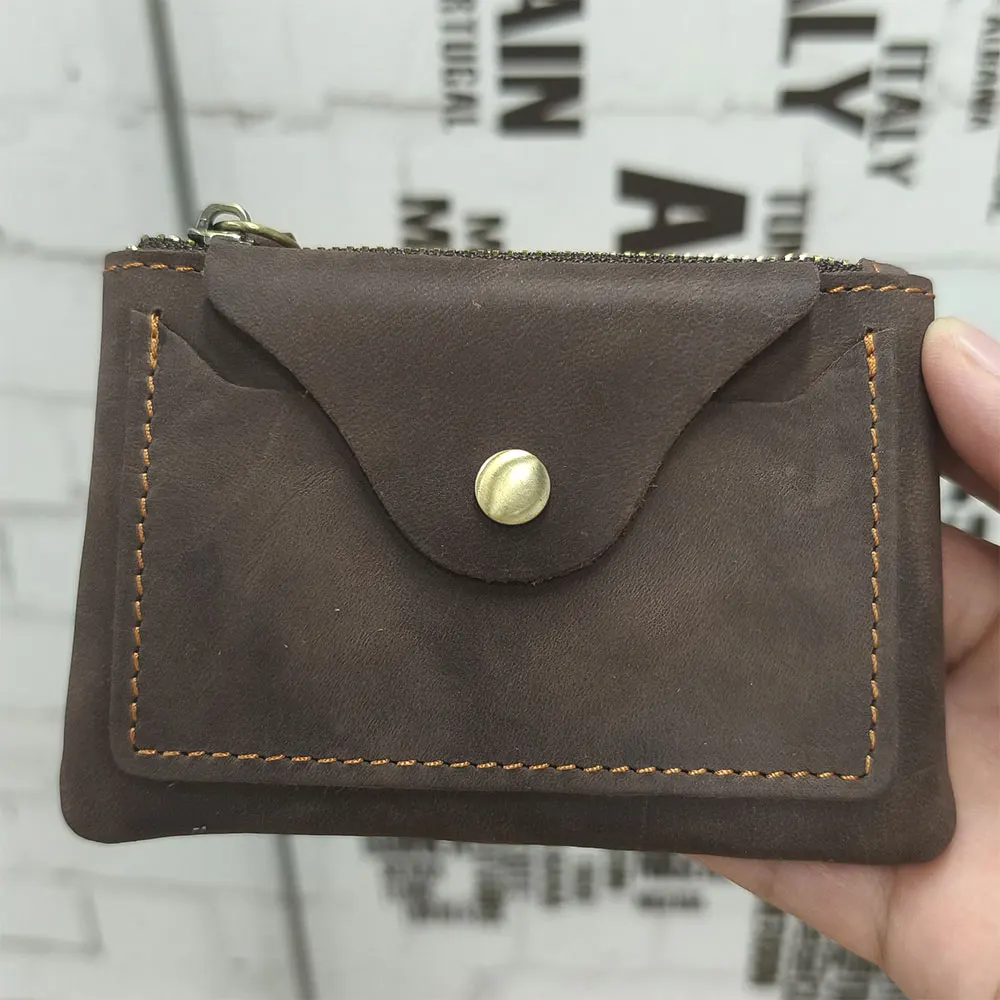 Vintege Genuine Leather Wallet Card Holder For Male and Female Student Thickened Wallet  Brown Coffee Brown Zipper Coin Bag