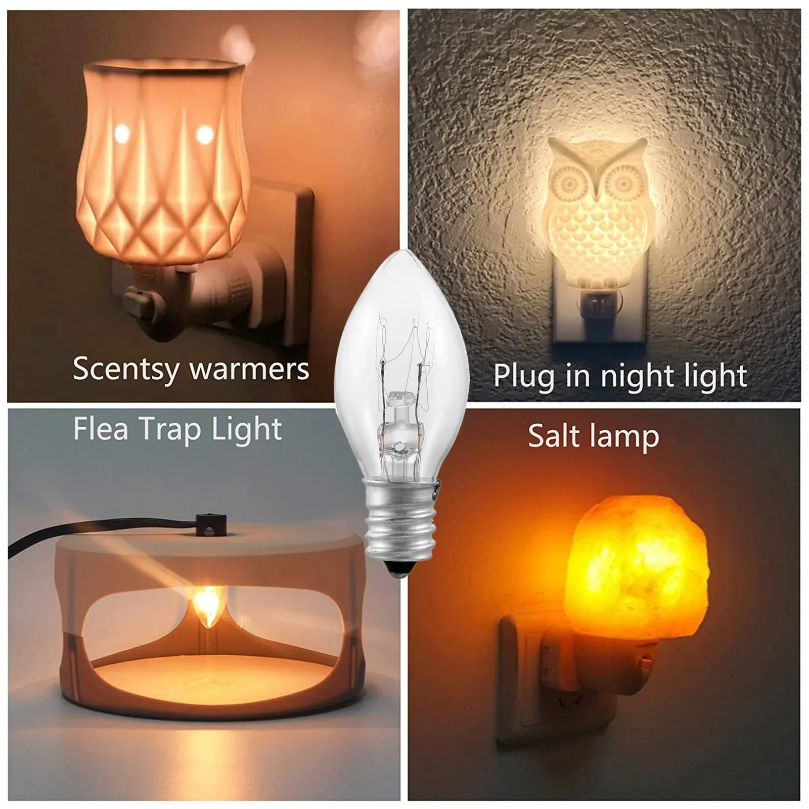 10pcs/set C7 7W/10W E12 Bulbs 110v/220v 52*23mm/2.05*0.91in Christmas Chandelier Plug-in Flea Trap Salt Lamp Candle Light Decor