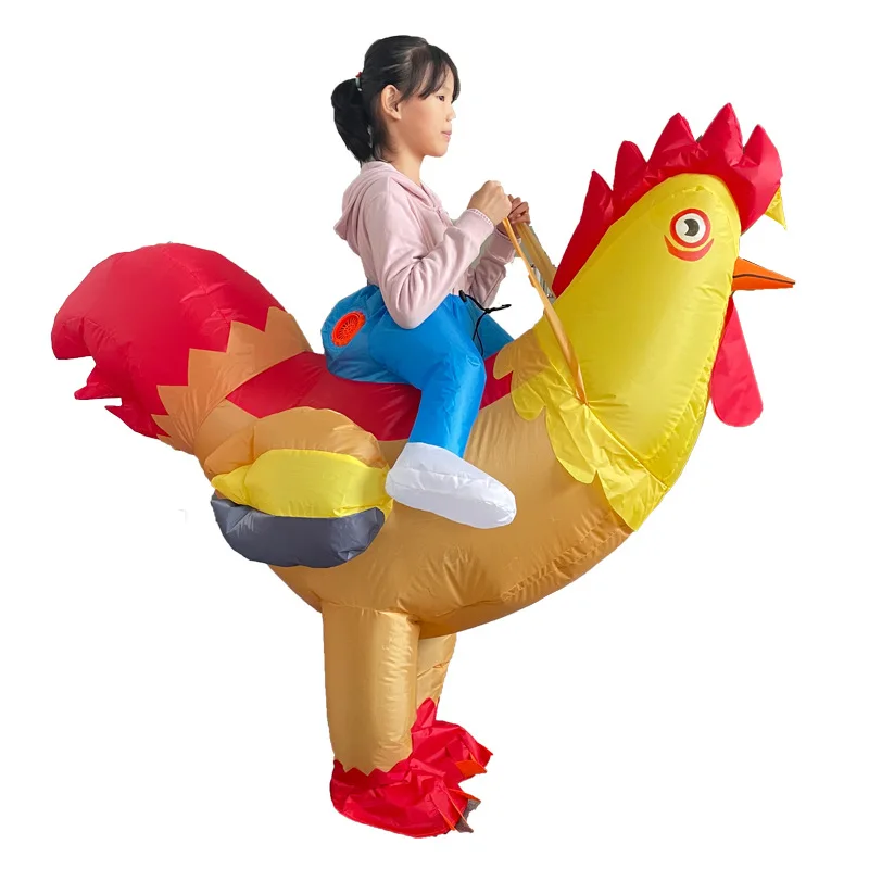 

Riding Rooster Costume for Kids Inflatable Animal Anime Dress Suit Halloween Party Air Blow Up Wear Festival Clothing