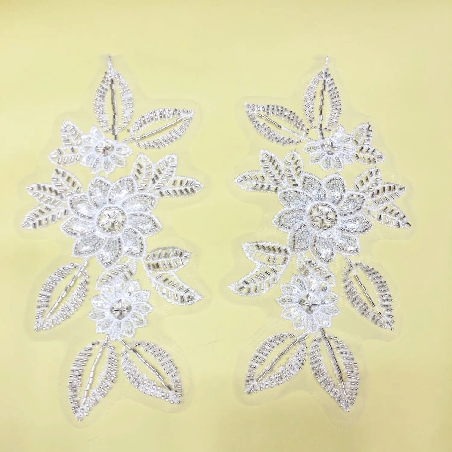 6 Colors Floral Patches Sequin Ivory Fabric Tulle Lace Embroidery Appliqued Trims for Wedding Dresses Costumes Bridal Material