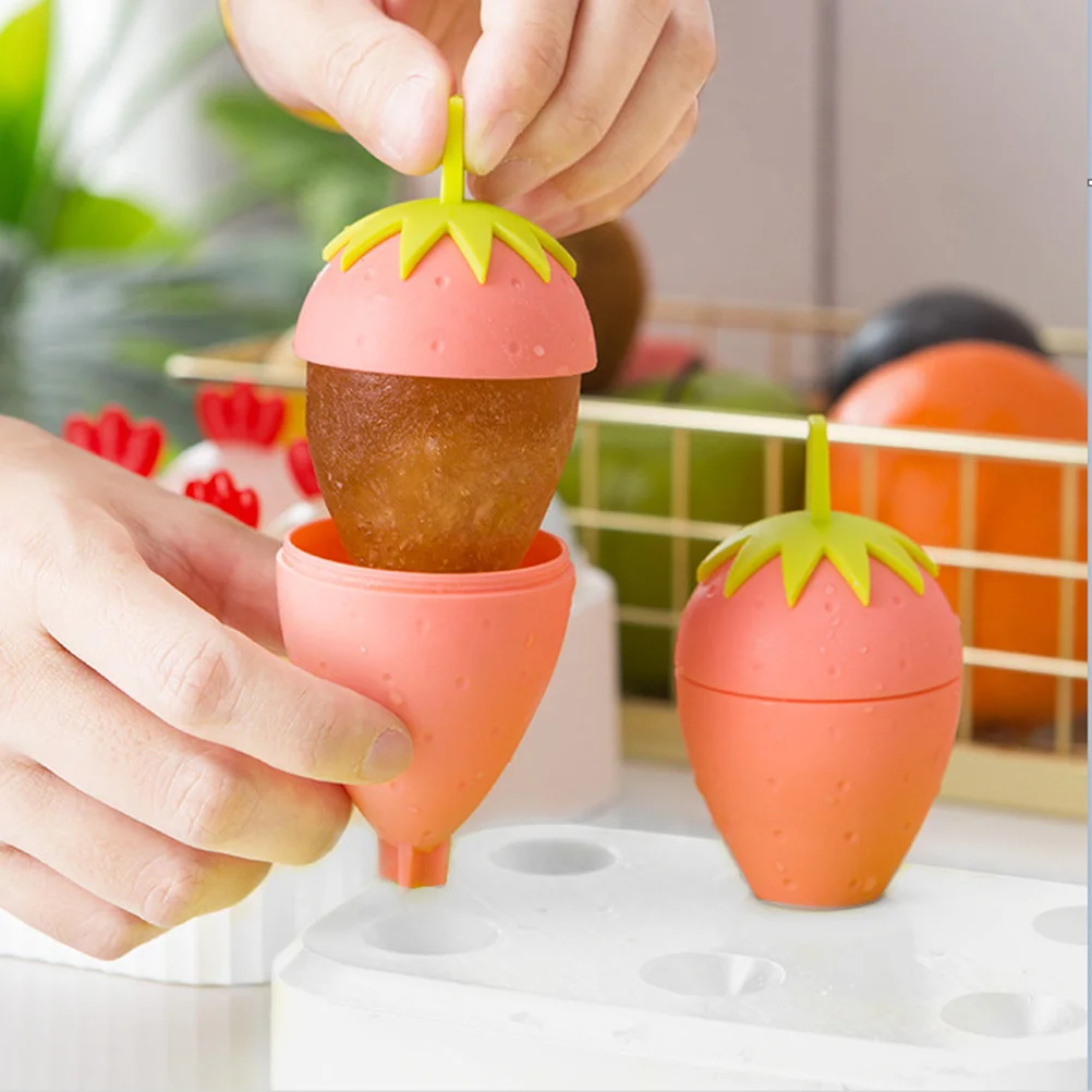

6 Grids DIY Popsicle Molds Cartoon Ice Lolly Maker Ice Cream Making Tools Creative Ice Boxes for Home Summer (Strawberry)