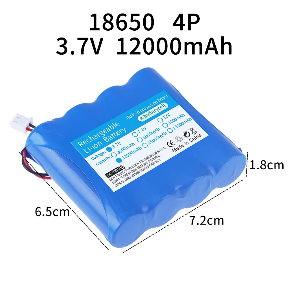 3.7V 7.4V 11.1V 12V 18650 8000mAh with wires Lithium ion rechargeable battery with PCB for Bluetooth Speaker Solar headlights