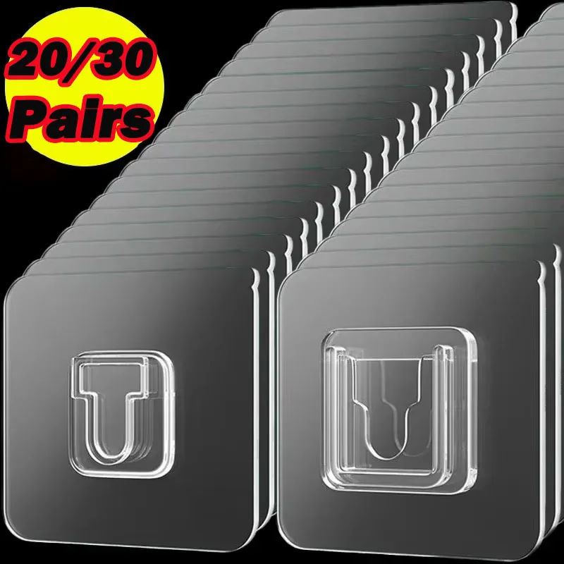 20/30 Paar doppelseitige selbstklebende Wandhaken, schlagfrei, transparent, spurlos, Halter, Küche, Schlafzimmer, Steckdosenhalter