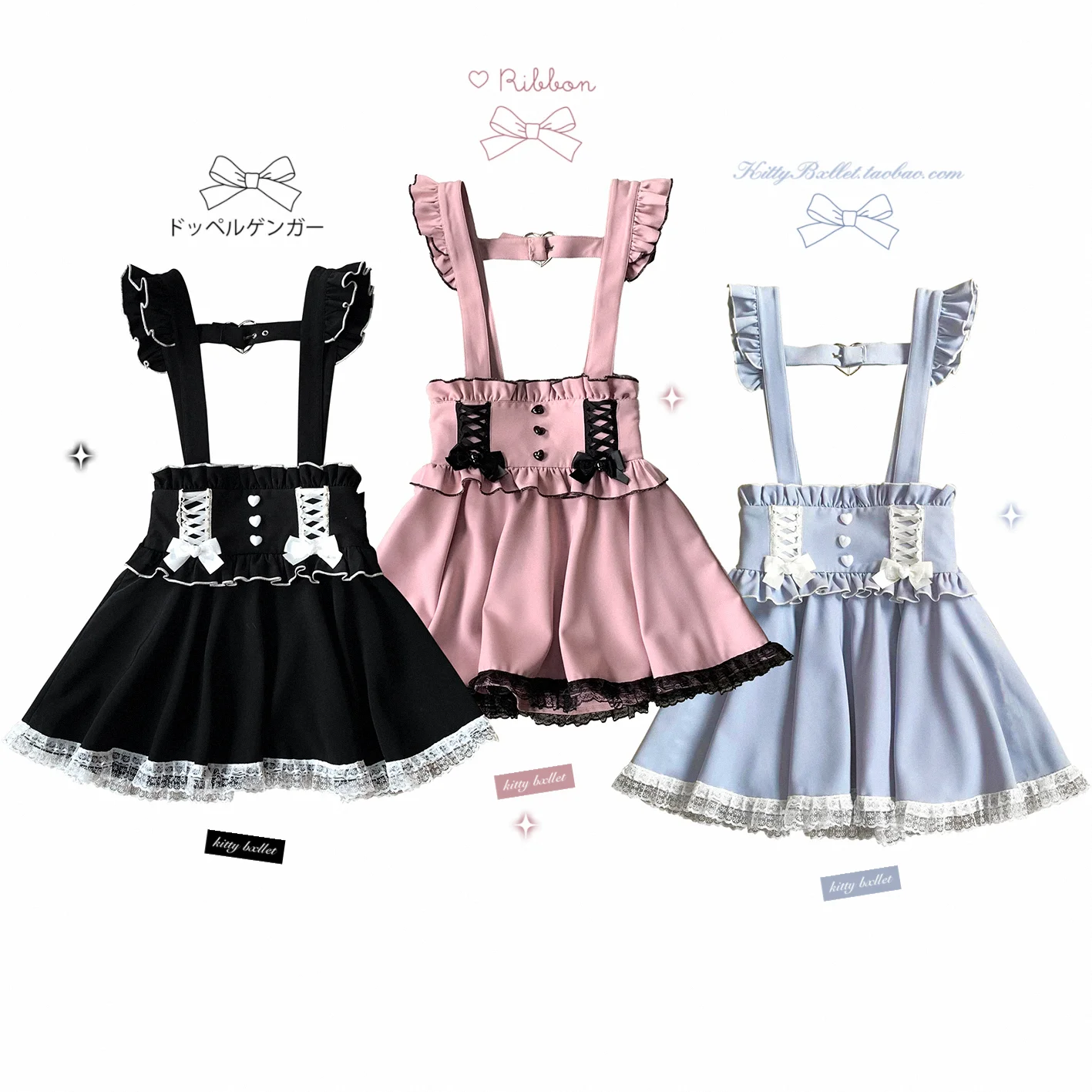 Dophee Original Gothic Strap Skirts Women Landmine System Tie Bow High Waist Lolita Skirt Cute Lace Splicing Ruffles Mini Skirts