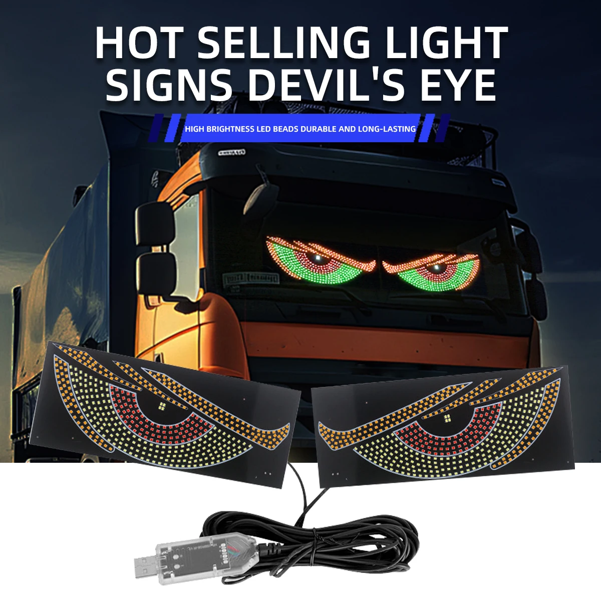 1Pair Car Dynamic Devil Eyes Light USB Plug Decorative Car Truck Eye LED Lights Front Rear Window Screen Display Panel