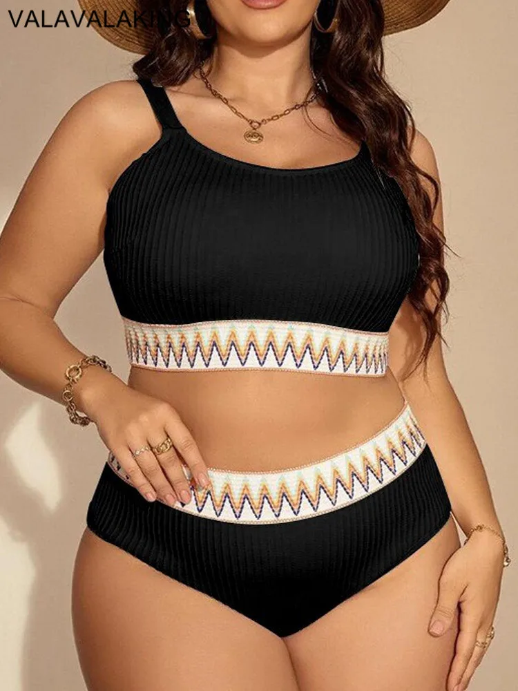 2025 Solidne 2-częściowe bikini Plus Size Kobiety Push Up Duży kostium kąpielowy Wysoka talia Damskie stroje kąpielowe Chubby Brazylijski krągły