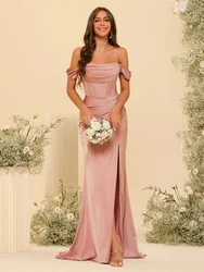 New Product Off-the-Shoulder Spaghetti Straps Silk Satin Sheath Bridesmaid Dress Elegant Zipper Back Gowns For Wedding Guests