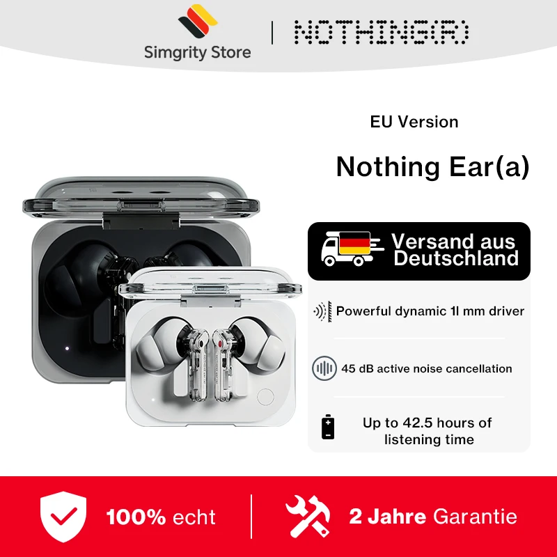 Nothing Ear (a) Écouteurs Bluetooth sans fil Suppression active du bruit Conducteur dynamique de 11 mm Jusqu'à 42,5 heures d'écoute LDAC