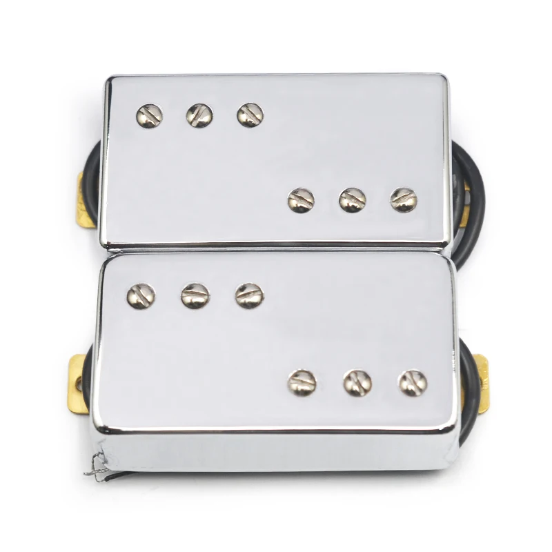 Brass Cover LP Guitar Humbucker Pickup, 4 Coil Cable 7.5K/15K Coil Splitting Pickup, Two Line, 3 + 3 Chrome