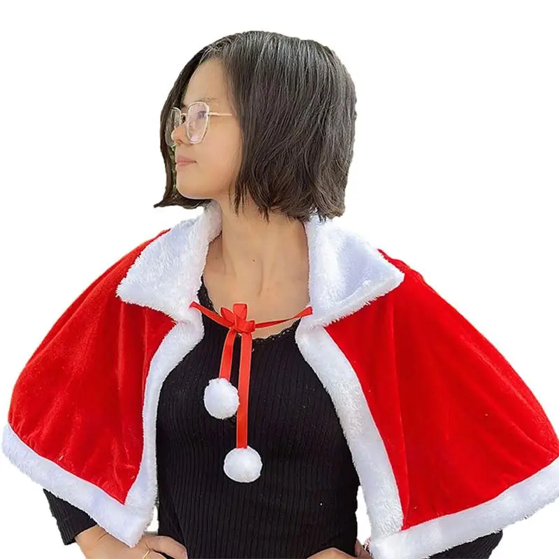 Red Christmas Cape soft Warm Shoulder Wrap Christmas Costume Shawl Santa Claus Cape Party Costume Cloak Cape For Women Girls