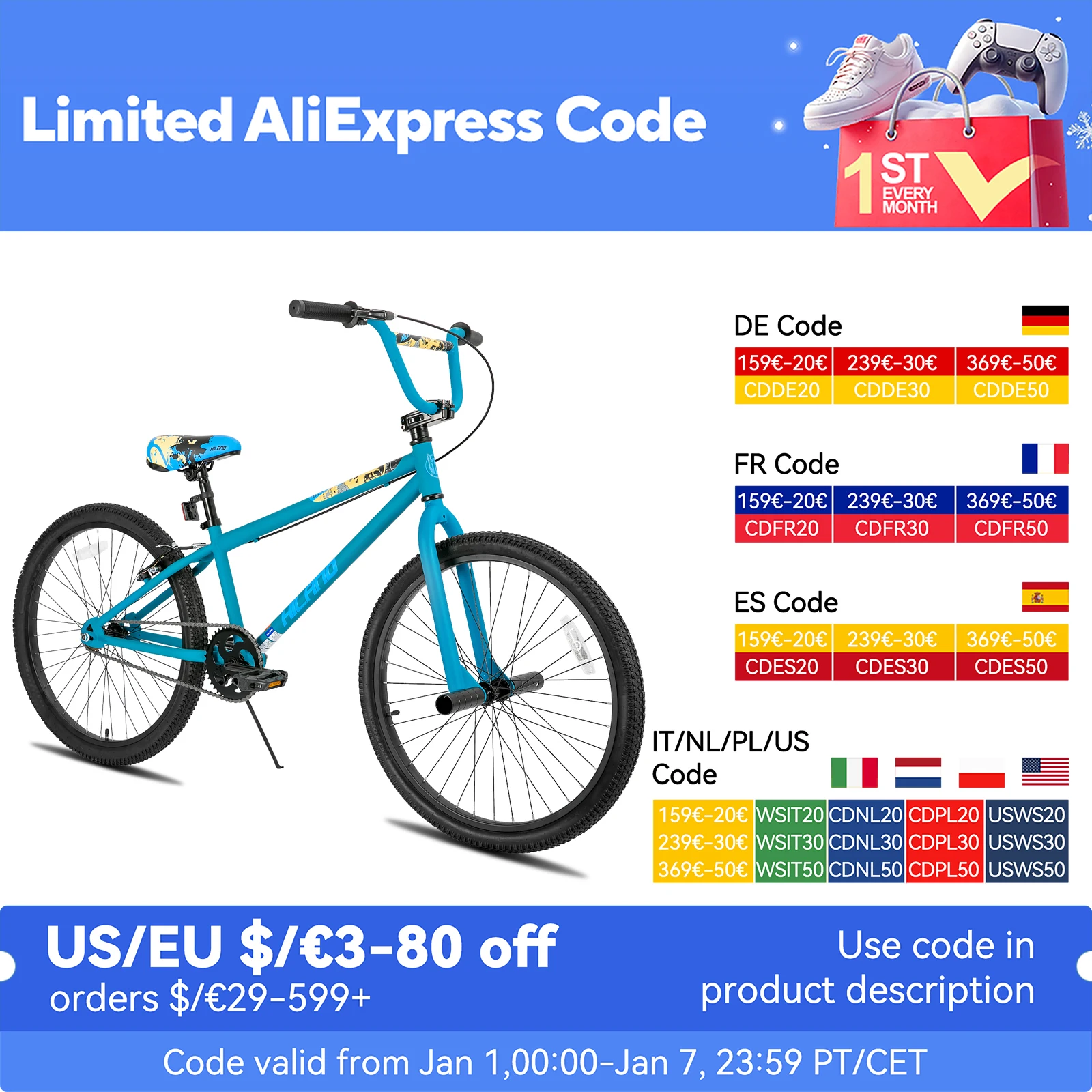 Hiland BMX Bike,24 26 inch,Beginner-Level to Advanced Riders with 2 Pegs,Kid’s Adults Bicycles, Multiple Colors