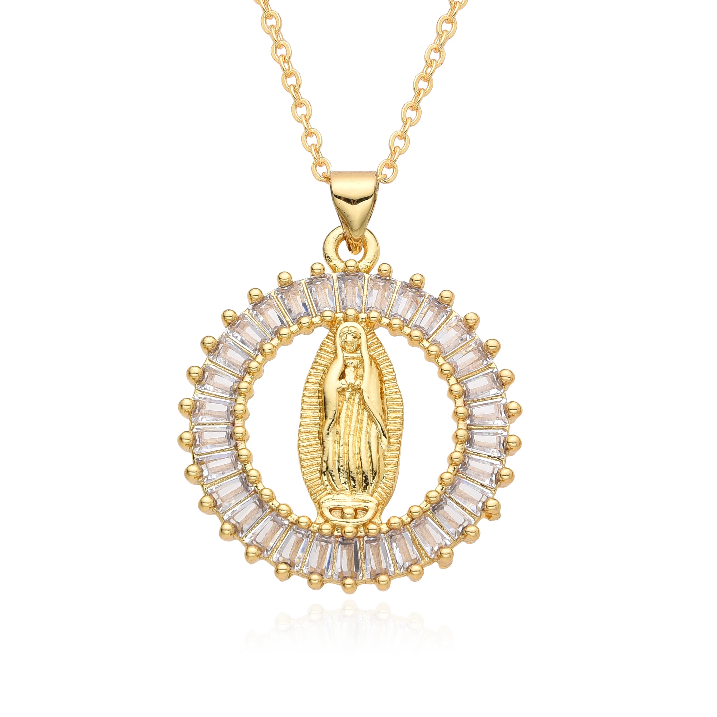 Gold Plated St. Benedict Charms Our Lady of Guadalupe Round Hollow Necklace for Women Men DIY Catholic Jewelry Pendant Gifts