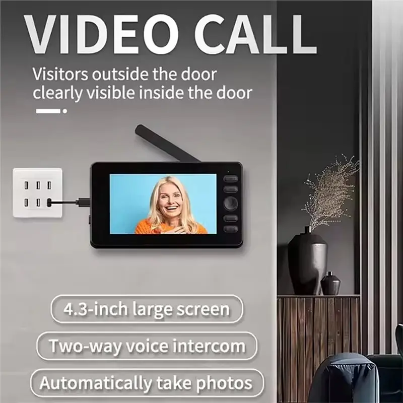 T81C! Wireless Video Doorbell 4.3In LPS Screen Night Vision Waterproof Two-Way Intercom Home Security Visual Camera