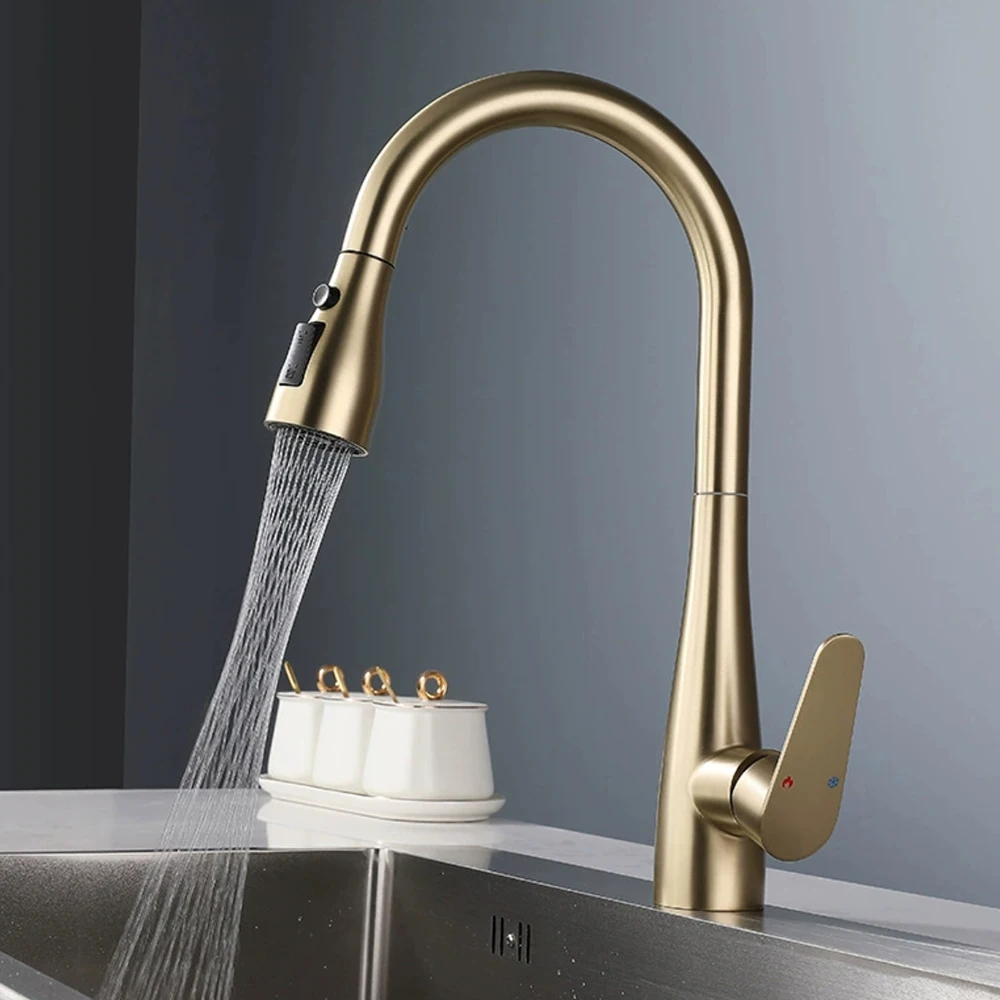 

Brushed Gold, Gun Grey, White Color ,304 Stainless Steel Kitchen Mixer Faucet , Three Model Water Out ,Hose Pull Down